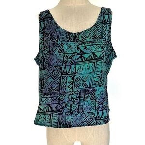 Rum Reggae Blue Green and Purple Island Pattern Vacation Tank Top Size Large